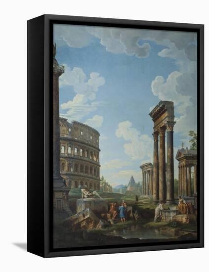 A Capriccio with Figures Among Roman Ruins Including the Arch of Constantine and the Pantheon-Giovanni Paolo Panini-Framed Premier Image Canvas