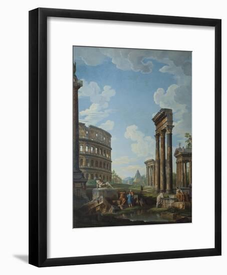 A Capriccio with Figures Among Roman Ruins Including the Arch of Constantine and the Pantheon-Giovanni Paolo Panini-Framed Giclee Print