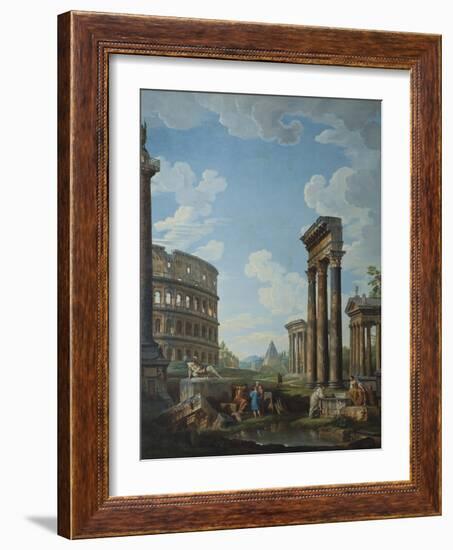 A Capriccio with Figures Among Roman Ruins Including the Arch of Constantine and the Pantheon-Giovanni Paolo Panini-Framed Giclee Print