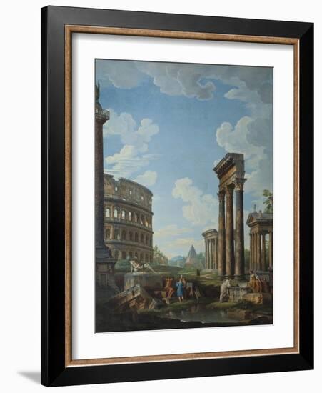 A Capriccio with Figures Among Roman Ruins Including the Arch of Constantine and the Pantheon-Giovanni Paolo Panini-Framed Giclee Print