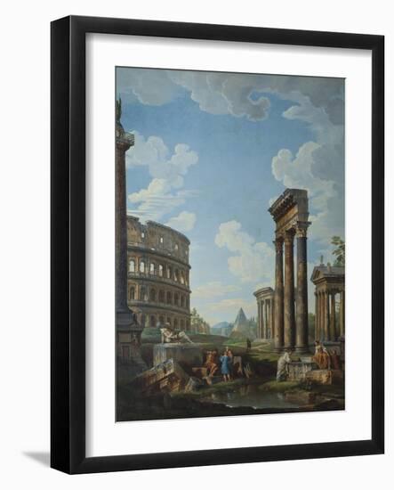 A Capriccio with Figures Among Roman Ruins Including the Arch of Constantine and the Pantheon-Giovanni Paolo Panini-Framed Giclee Print