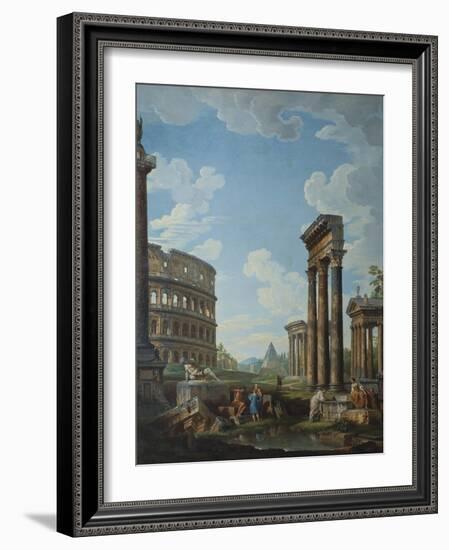 A Capriccio with Figures Among Roman Ruins Including the Arch of Constantine and the Pantheon-Giovanni Paolo Panini-Framed Giclee Print