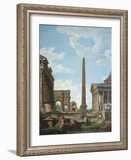 A Capriccio with Roman Ruins and a Scene from the Life of Belisarius-Giovanni Paolo Panini-Framed Giclee Print