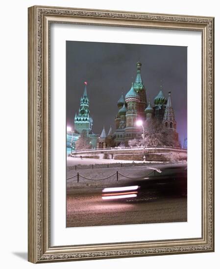 A Car Rides by the Moscow Kremlin-null-Framed Photographic Print