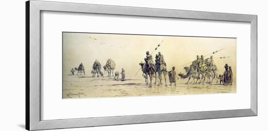A Caravan of Bedouin Approaching a Well in the Desert, 1868 (Pencil and Wash on Paper)-Carl Haag-Framed Giclee Print