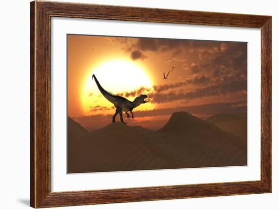A Carnivorous Allosaurus Calling Out across a Desert Landscape-Stocktrek Images-Framed Art Print