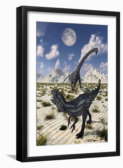 A Carnivorous Allosaurus Confronting a Giant Diplodocus-Stocktrek Images-Framed Art Print