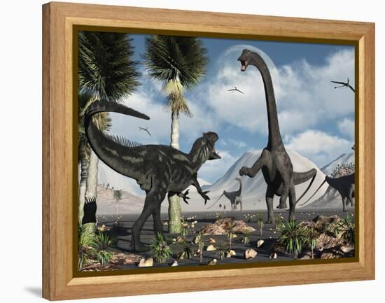 A Carnivorous Allosaurus Confronts a Giant Diplodocus Herbivore During the Jurassic Period on Earth-Stocktrek Images-Framed Premier Image Canvas