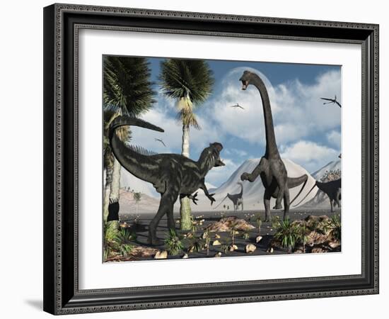 A Carnivorous Allosaurus Confronts a Giant Diplodocus Herbivore During the Jurassic Period on Earth-Stocktrek Images-Framed Photographic Print