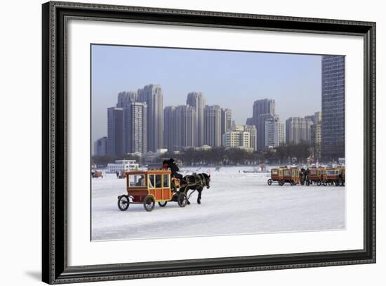 A Carriage on the Icebound Songhua River in Harbin, Heilongjiang, China, Asia-Gavin Hellier-Framed Photographic Print