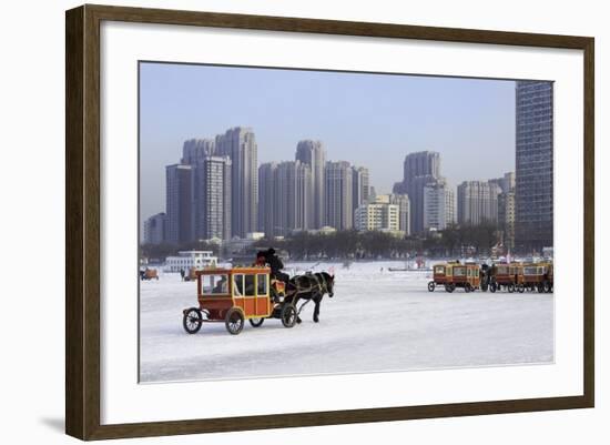 A Carriage on the Icebound Songhua River in Harbin, Heilongjiang, China, Asia-Gavin Hellier-Framed Photographic Print