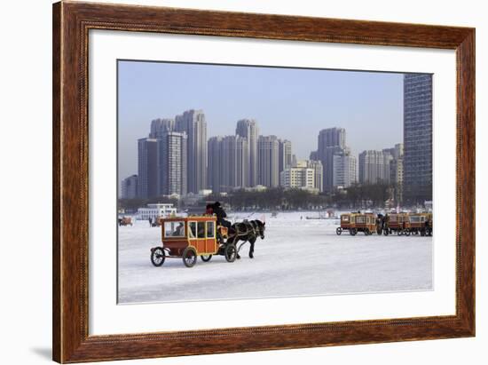 A Carriage on the Icebound Songhua River in Harbin, Heilongjiang, China, Asia-Gavin Hellier-Framed Photographic Print