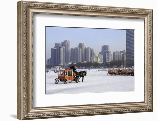 A Carriage on the Icebound Songhua River in Harbin, Heilongjiang, China, Asia-Gavin Hellier-Framed Photographic Print