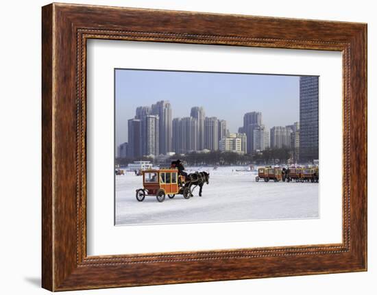 A Carriage on the Icebound Songhua River in Harbin, Heilongjiang, China, Asia-Gavin Hellier-Framed Photographic Print