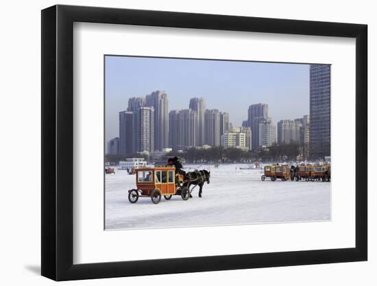 A Carriage on the Icebound Songhua River in Harbin, Heilongjiang, China, Asia-Gavin Hellier-Framed Photographic Print