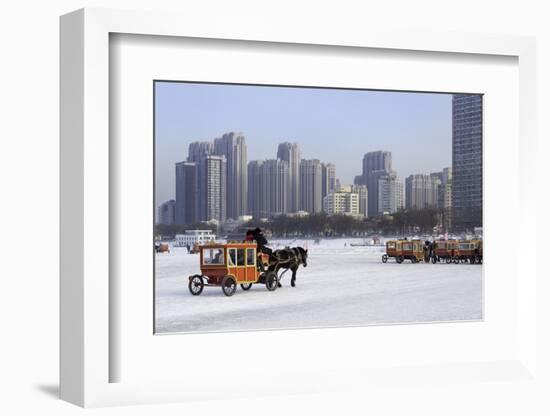 A Carriage on the Icebound Songhua River in Harbin, Heilongjiang, China, Asia-Gavin Hellier-Framed Photographic Print