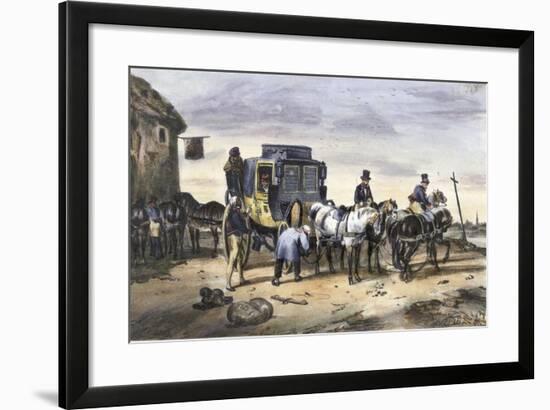 A Carriage Parked Outside an Inn-null-Framed Giclee Print