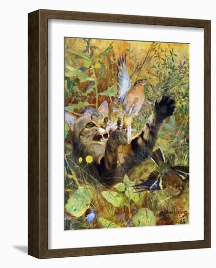 A Cat and a Chaffinch, 1885-Bruno Liljefors-Framed Giclee Print