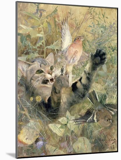 A Cat and a Chaffinch, 1885-Bruno Andreas Liljefors-Mounted Giclee Print