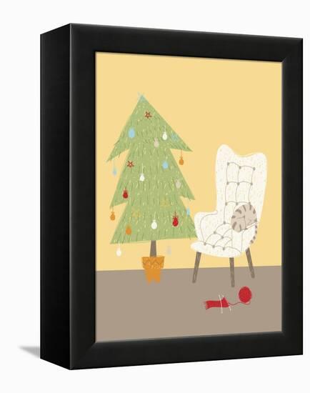 A Cat on a Chair Next to a Christmas Tree-null-Framed Premier Image Canvas