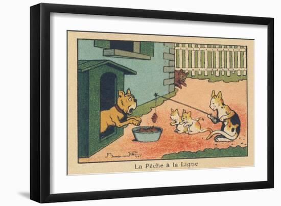 A Cat Plays with Tending Food to the Dog Attached to its Kennel.” Angling” ,1936 (Illustration)-Benjamin Rabier-Framed Giclee Print