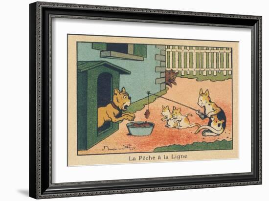 A Cat Plays with Tending Food to the Dog Attached to its Kennel.” Angling” ,1936 (Illustration)-Benjamin Rabier-Framed Giclee Print