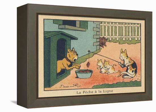 A Cat Plays with Tending Food to the Dog Attached to its Kennel.” Angling” ,1936 (Illustration)-Benjamin Rabier-Framed Premier Image Canvas