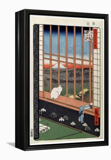 A Cat Sitting on the Window Seat, 19th Century-Ando Hiroshige-Framed Premier Image Canvas