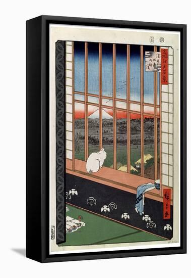 A Cat Sitting on the Window Seat, 19th Century-Ando Hiroshige-Framed Premier Image Canvas