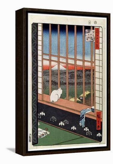 A Cat Sitting on the Window Seat, 19th Century-Ando Hiroshige-Framed Premier Image Canvas