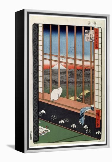 A Cat Sitting on the Window Seat, 19th Century-Ando Hiroshige-Framed Premier Image Canvas