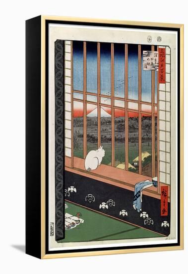 A Cat Sitting on the Window Seat, 19th Century-Ando Hiroshige-Framed Premier Image Canvas