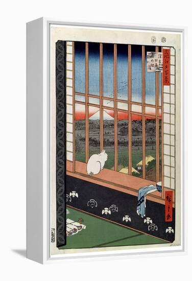 A Cat Sitting on the Window Seat, 19th Century-Ando Hiroshige-Framed Premier Image Canvas