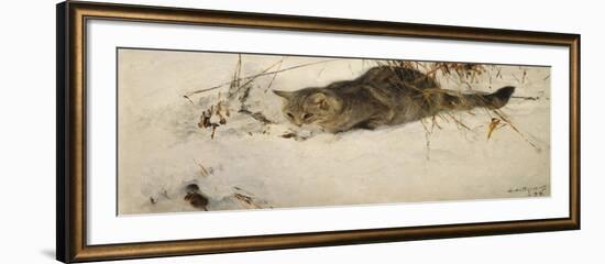 A Cat Stalking a Mouse in the Snow, 1892-Bruno Andreas Liljefors-Framed Giclee Print