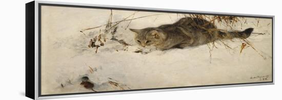 A Cat Stalking a Mouse in the Snow-Bruno Liljefors-Framed Premier Image Canvas