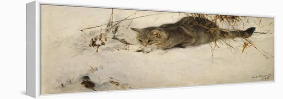 A Cat Stalking a Mouse in the Snow-Bruno Liljefors-Framed Premier Image Canvas