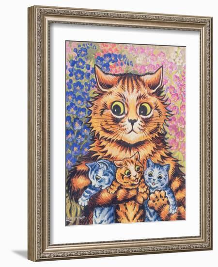 A Cat with her Kittens-Louis Wain-Framed Giclee Print