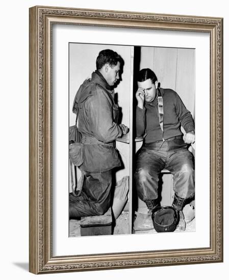 A Catholic Chaplain Hears the Confession of a Young Private after Services-null-Framed Photographic Print