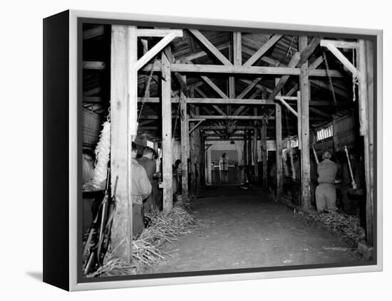 A Catholic Mass is Celebrated in a Stable in Cherbourg, France-null-Framed Premier Image Canvas