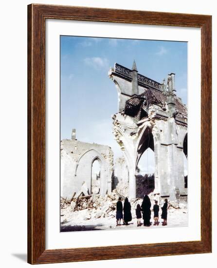 A Catholic Nun and Two Women with Children Standing in Front of the Ruins of Eglise Saint-Malo-null-Framed Photographic Print