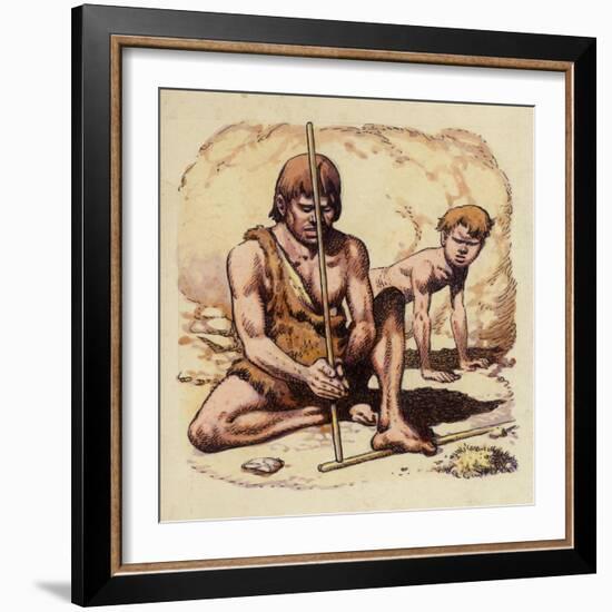A Caveman Discovers Fire-Pat Nicolle-Framed Giclee Print