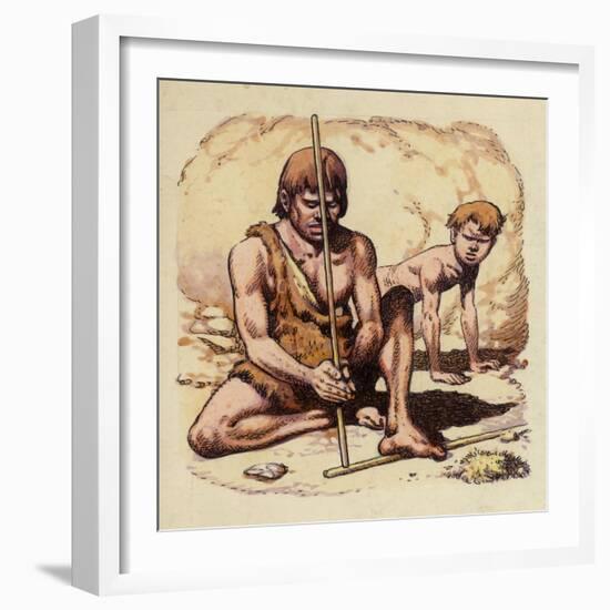 A Caveman Discovers Fire-Pat Nicolle-Framed Giclee Print