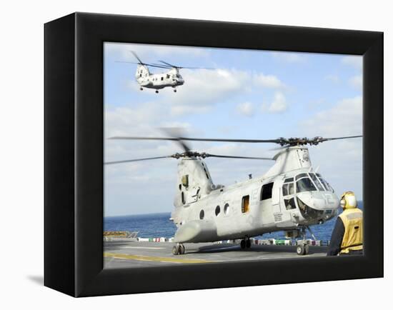 A CH-46E Sea Knight Helicopter Takes Off from the Flight Deck of USS Essex-Stocktrek Images-Framed Premier Image Canvas