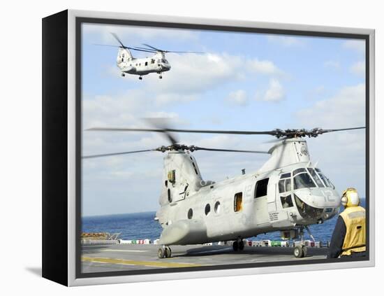 A CH-46E Sea Knight Helicopter Takes Off from the Flight Deck of USS Essex-Stocktrek Images-Framed Premier Image Canvas