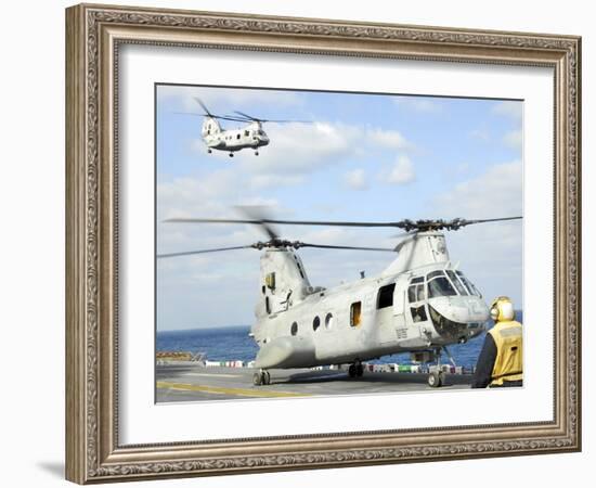 A CH-46E Sea Knight Helicopter Takes Off from the Flight Deck of USS Essex-Stocktrek Images-Framed Photographic Print