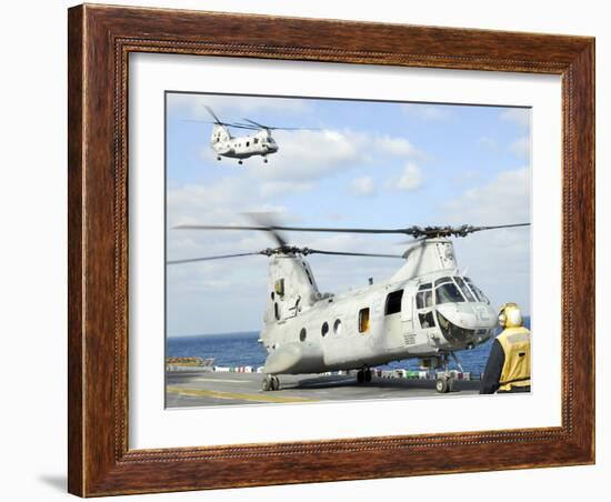 A CH-46E Sea Knight Helicopter Takes Off from the Flight Deck of USS Essex-Stocktrek Images-Framed Photographic Print