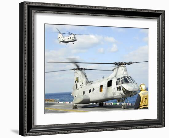 A CH-46E Sea Knight Helicopter Takes Off from the Flight Deck of USS Essex-Stocktrek Images-Framed Photographic Print