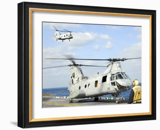 A CH-46E Sea Knight Helicopter Takes Off from the Flight Deck of USS Essex-Stocktrek Images-Framed Photographic Print