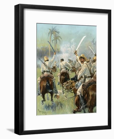 A Charge of Cuban Cavalry Armed with Machetes-Thure De Thulstrup-Framed Giclee Print