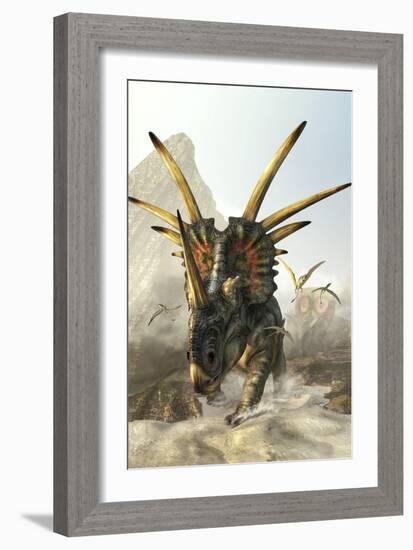 A Charging Styracosaurus-Stocktrek Images-Framed Art Print